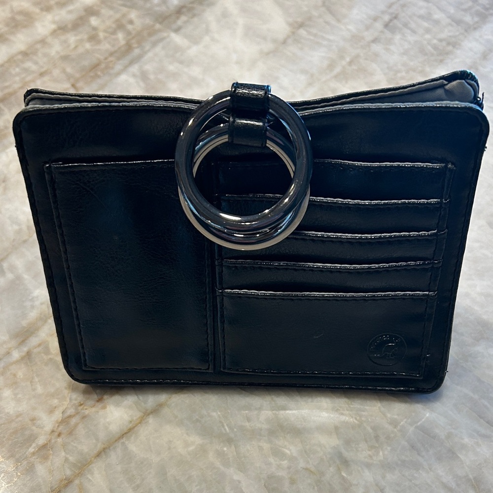 Pouchee Black Leather Purse EUC | Organizer Handbag Insert Style